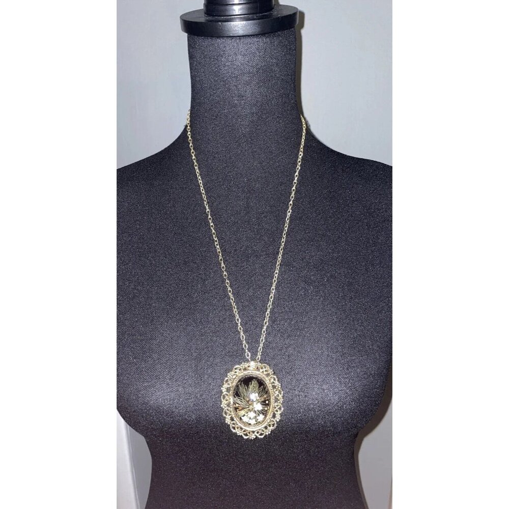 Vintage Lucite Bubble Pendant Necklace Brooch Pin‎ Dried Flowers In Lucite